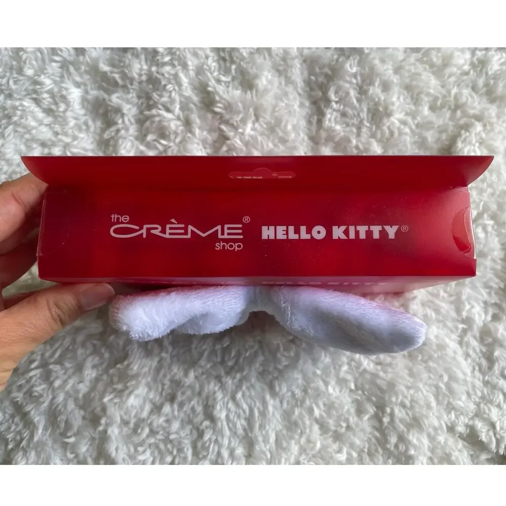 The Creme Shop Hello Kitty Plush Spa Headband White Bow Embroidered NEW Plush
